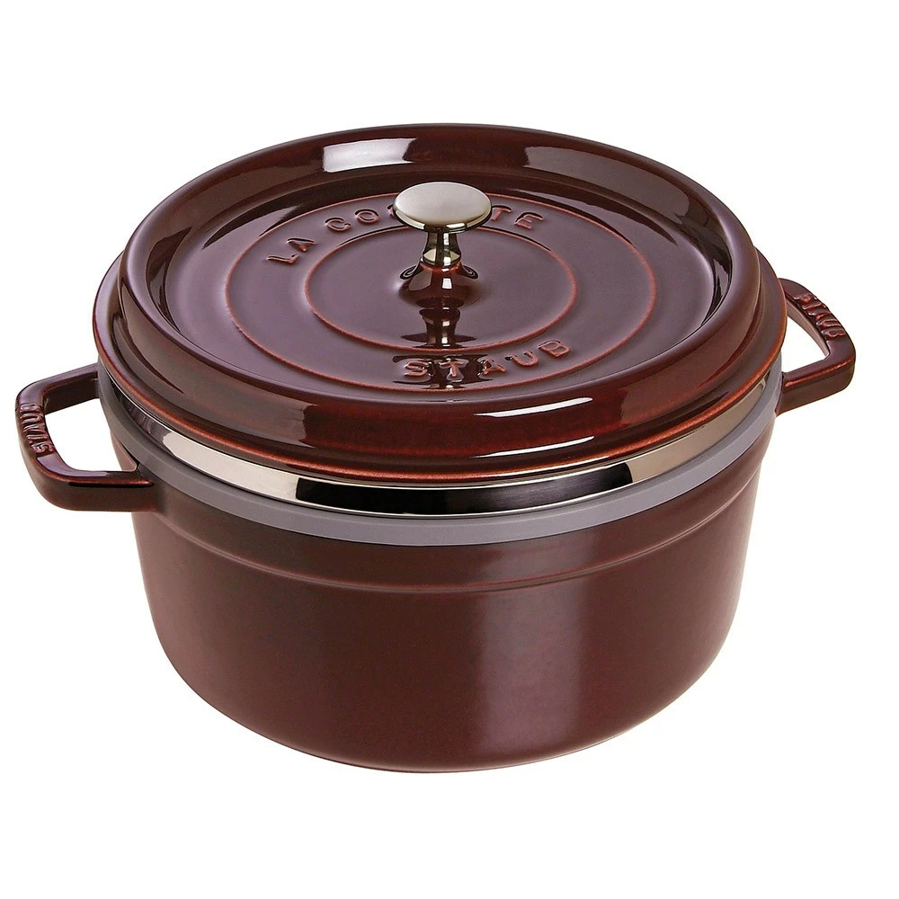 Staub Enamelled Cast Iron Round Cocotte With Steamer Grenadine 26cm 5.2L
