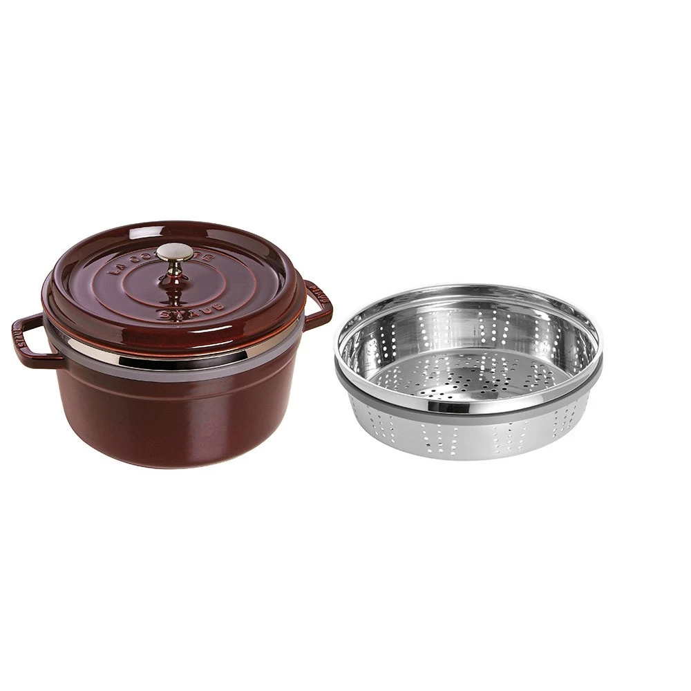 Staub Enamelled Cast Iron Round Cocotte With Steamer Grenadine 26cm 5.2L - Image 3