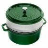 Staub Enamelled Cast Iron Round Cocotte With Steamer 26cm Basil Green 5.2L