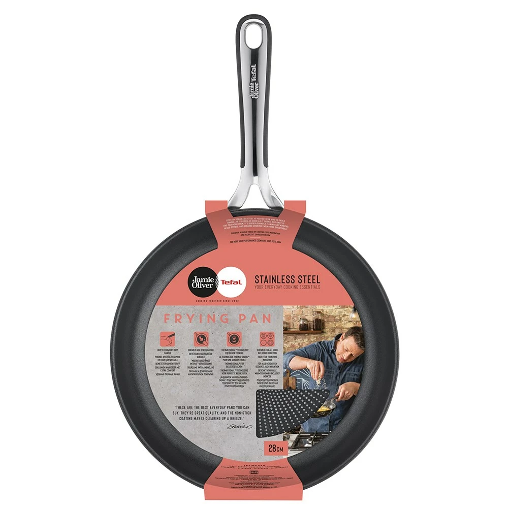 Jamie Oliver By Tefal Kitchen Essentials Induction Non-Stick Stainless Steel Frypan 28cm - Image 3