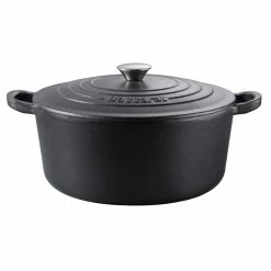 Baccarat Le Connoisseur 29cm Cast Iron Round French Oven With Lid Black 6.3L
