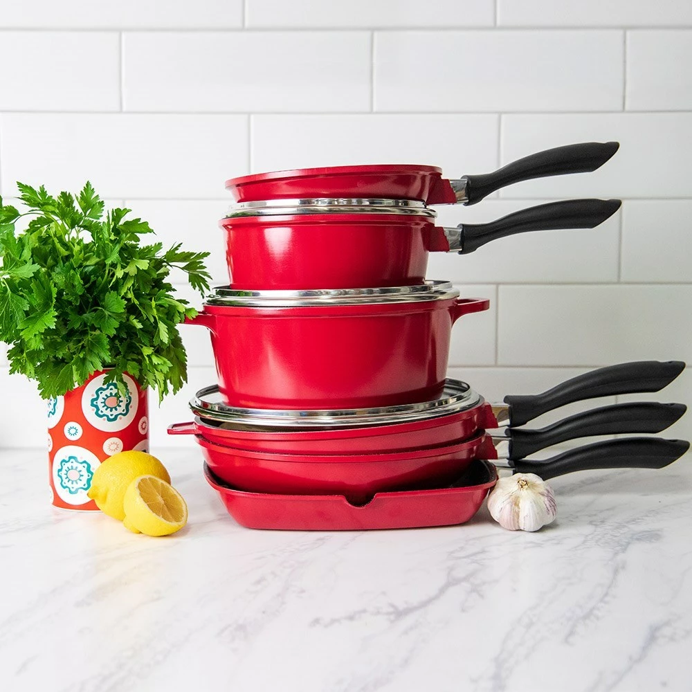 Baccarat STONE Cast Aluminium Non Stick 6 Piece Cookware Set Red - Image 5