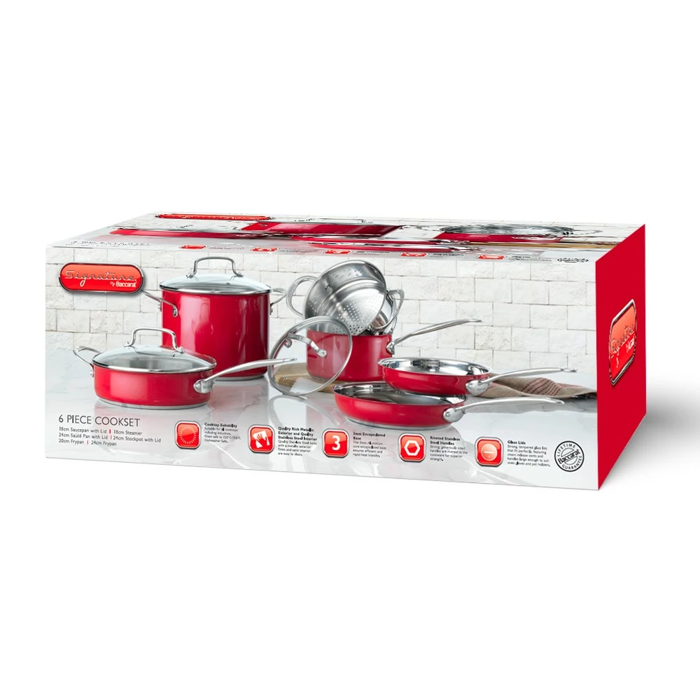 Baccarat Signature Stainless Steel 6 Piece Cookware Set Red - Image 8